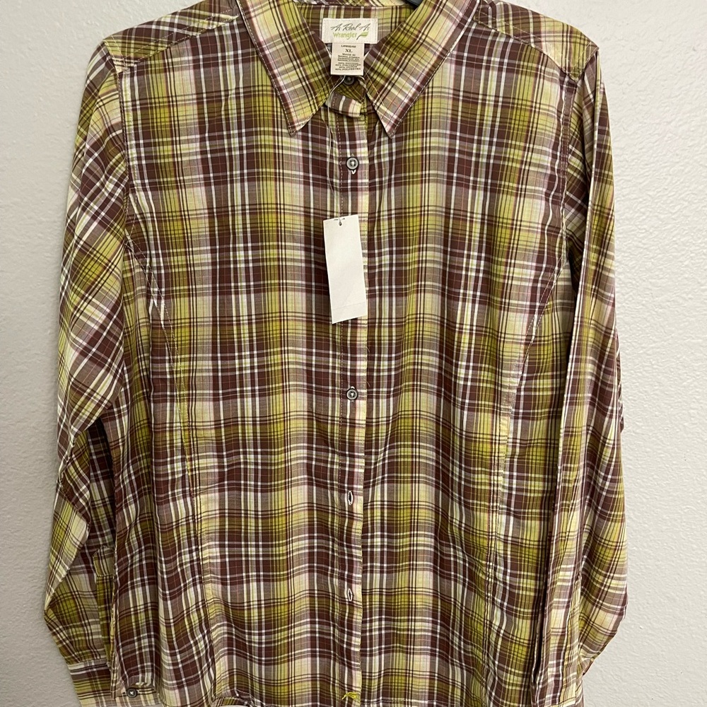 Wrangler Brown and Yellow Casual Button Down Shirt